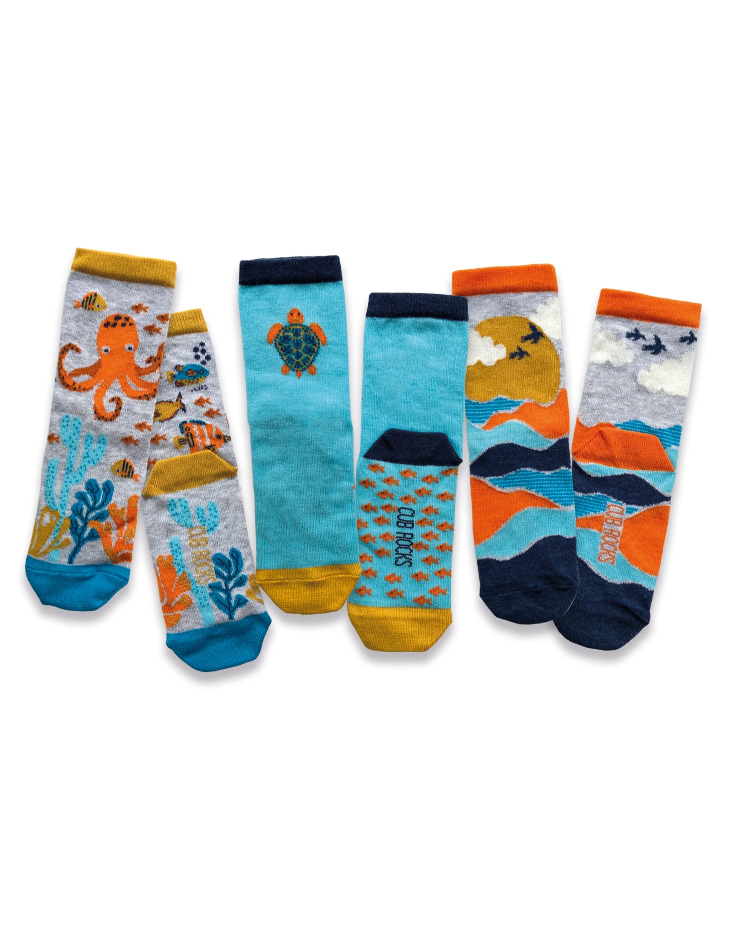 3pk Kids Cotton Ocean Ankle Socks