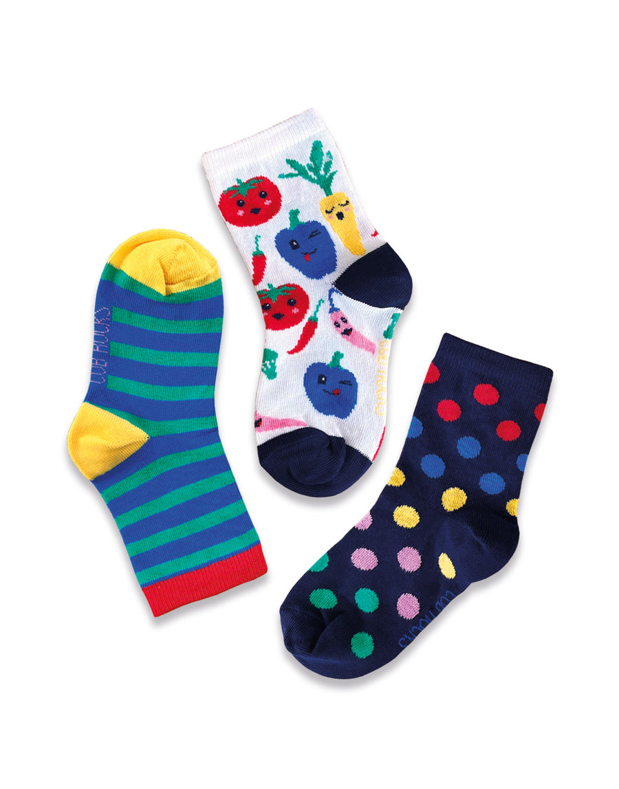 3pk Kids Cotton Veg Ankle Socks