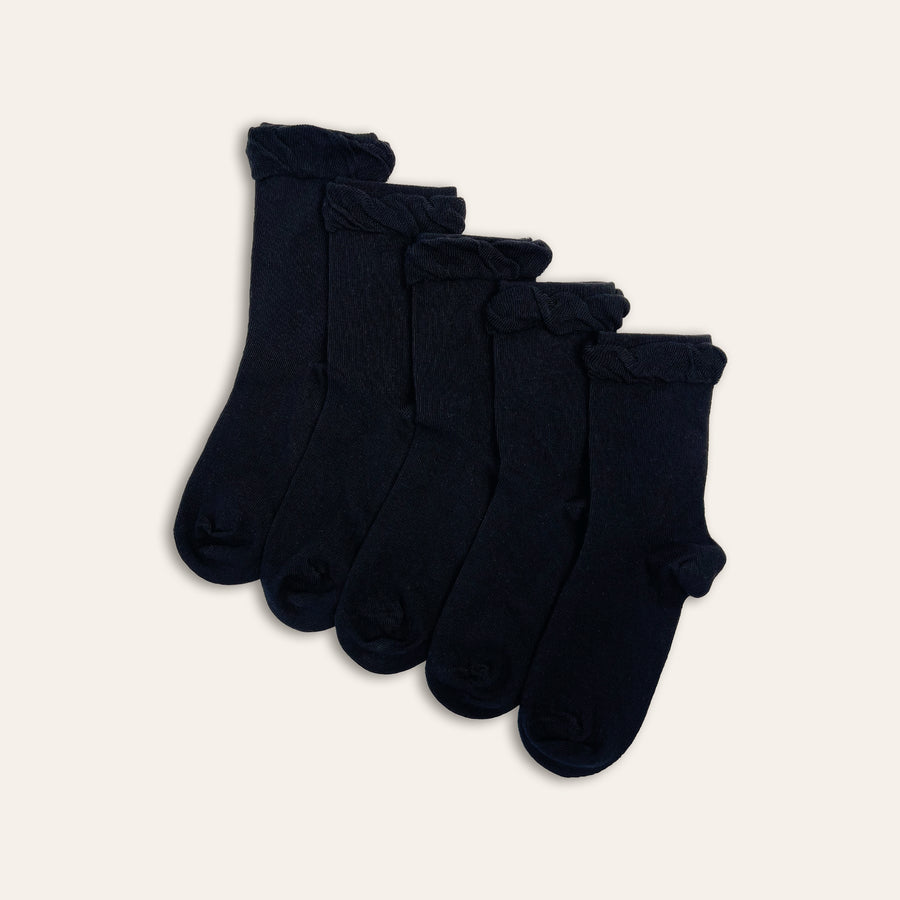 5pk Kids Cotton Frilly Ankle Socks - Black