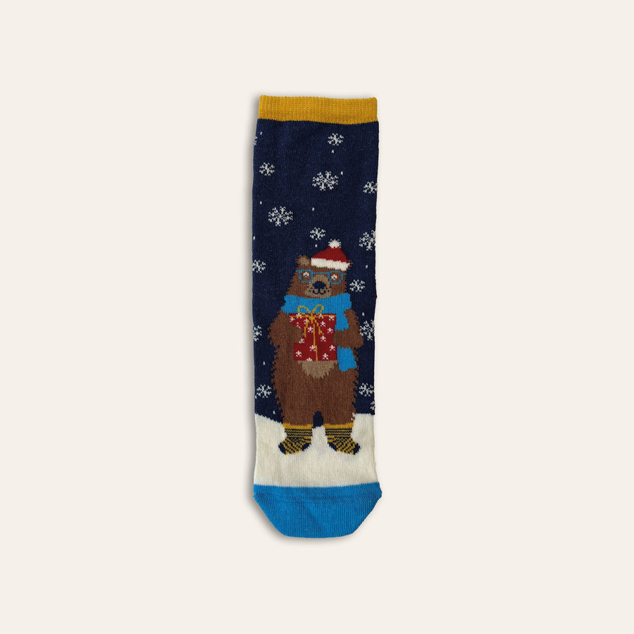 1pk Kids Cotton Winter Bear Sock