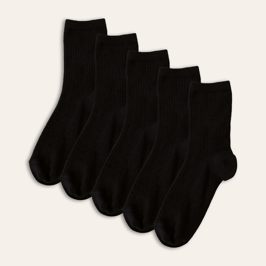 5pk Ladies Bamboo Ankle Socks - Black