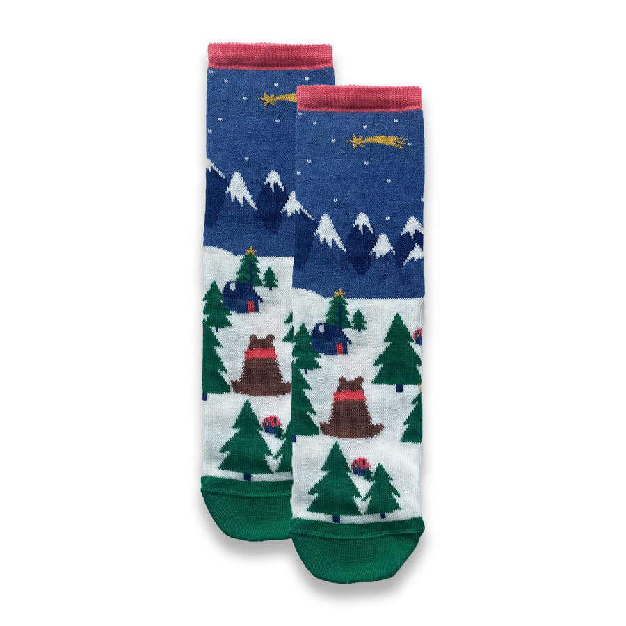 1pk Kids Cotton Mountain Scene Ankle Socks