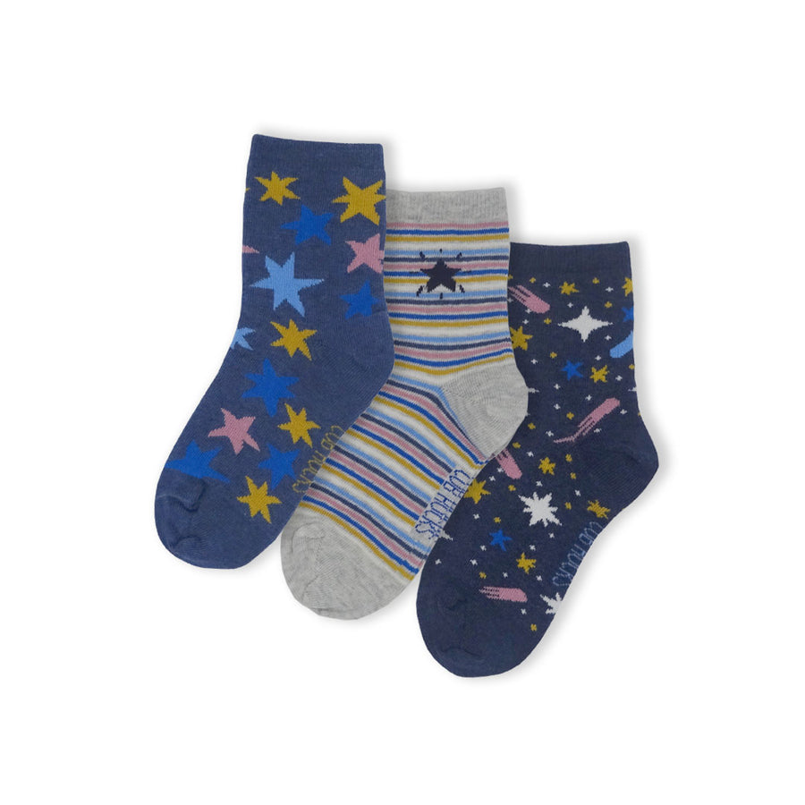 3 Pack Stars Kids Sustainable Cotton Fashion Ankle Socks for Boys and Girls