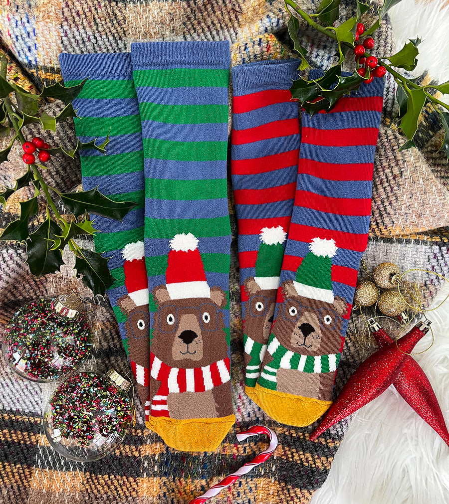 1 Pack Cosy Bear Adult Socks and 1 Pack Cosy Kids Socks 